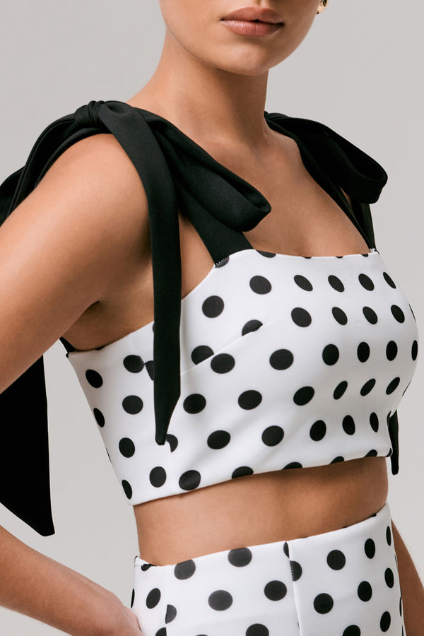 Club L Phoebe Black & White Polka Dot Crop Top With Tie Straps Tie