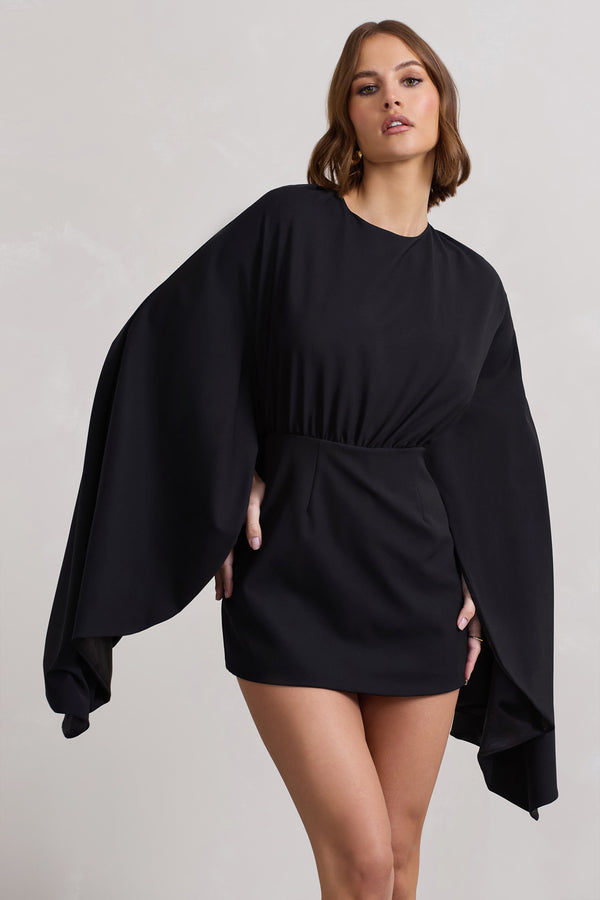 Club L Presley Black Backless Skort Playsuit With Cape