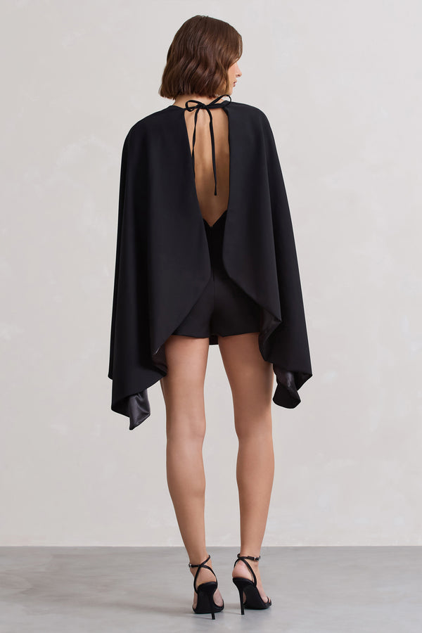 Club L Presley Black Backless Skort Playsuit With Cape