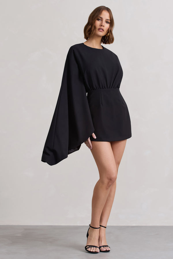 club l Presley Black Backless Skort Playsuit With Cape