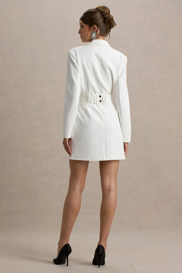 Club L Prized White Tailored Blazer Mini Dress With Bow