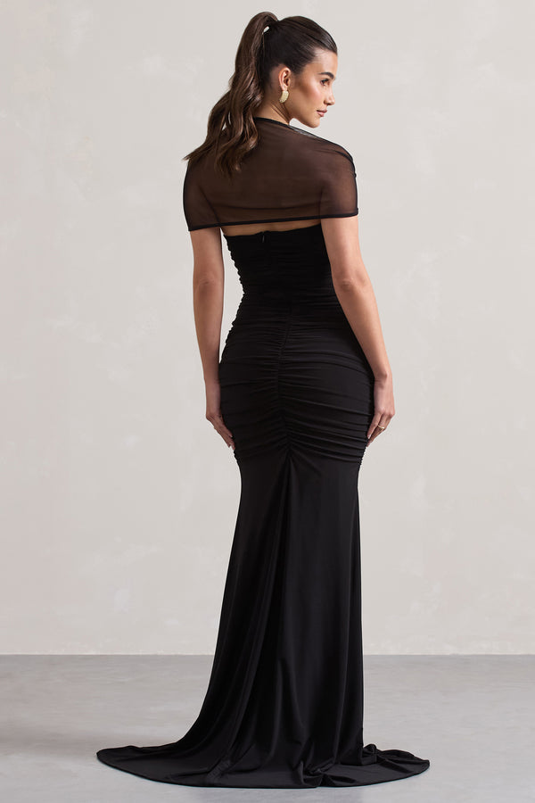 Club L Prophecy Black Fishtail Maxi Dress With Sheer Sleeves