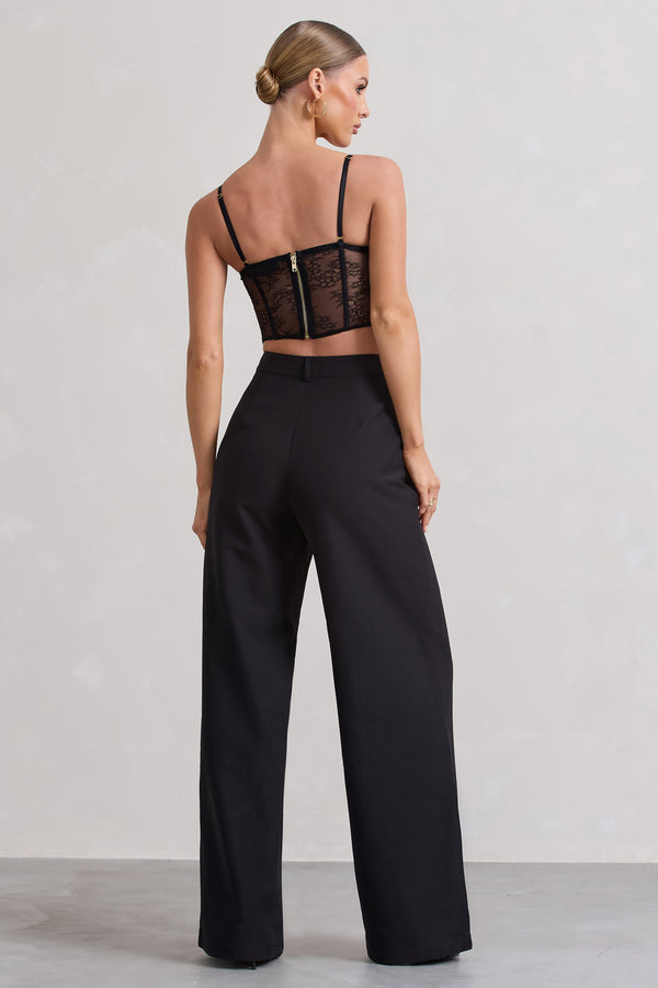 Club L Raina Black High Waist Pleated Wide-Leg Trousers