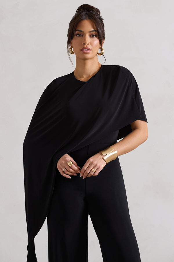 Club L Reserve Black Wide-Leg Jumpsuit With Asymmetric Cape