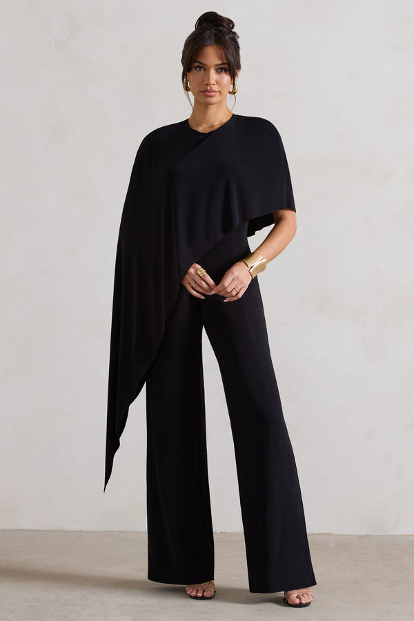 club l Reserve Black Wide-Leg Jumpsuit With Asymmetric Cape