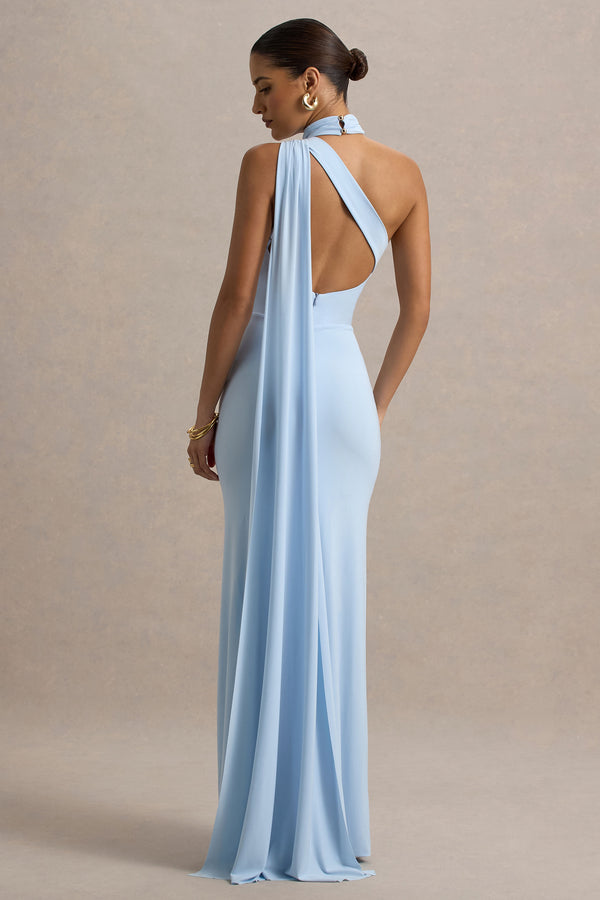 Club L Rita Powder Blue Asymmetric Wrap Maxi Dress With Scarf