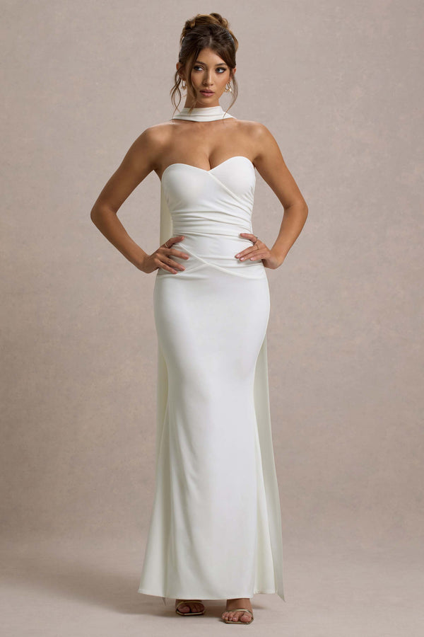 Club L Rosabel Cream Sweetheart Maxi Dress With Sash