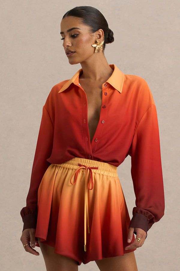 Club L Rowan Ombre Satin Shirt With Plunge Neckline