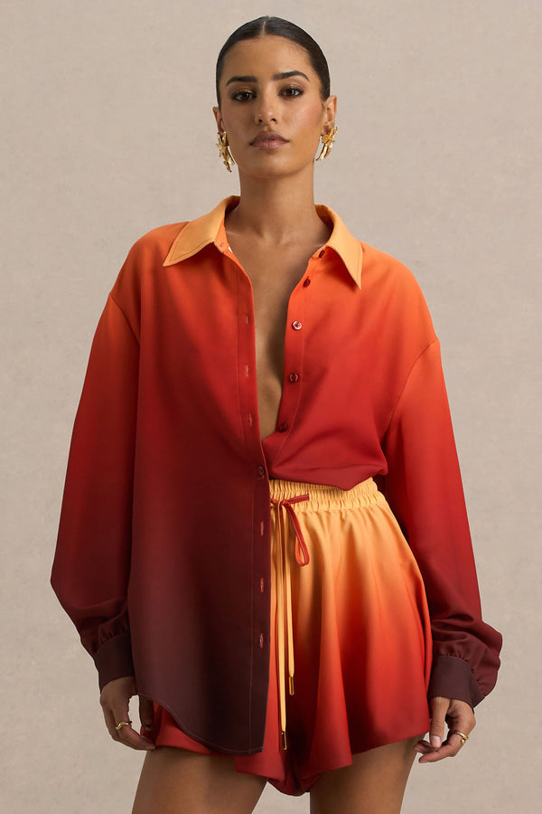 Club L Rowan Ombre Satin Shirt With Plunge Neckline