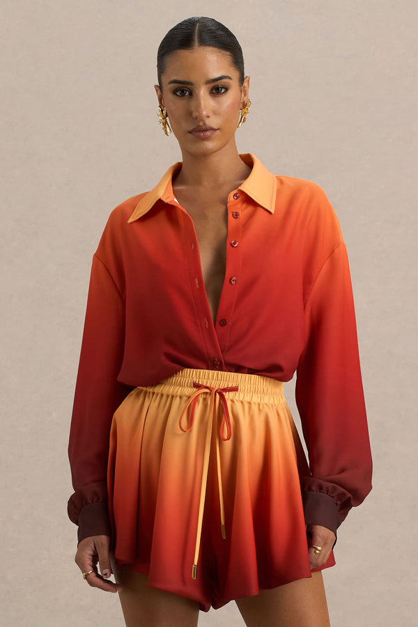 club l Rowan Ombre Satin Shirt with Plunge Neckline