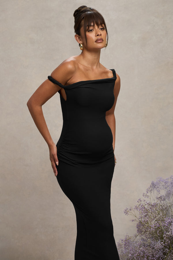 Club L Salome Black Twisted Asymmetric Maternity Midi Dress