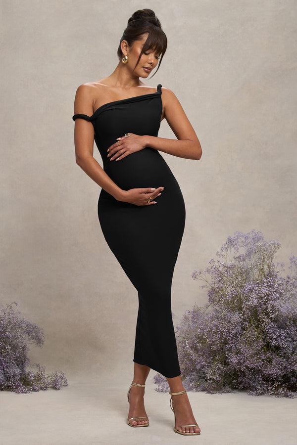 Club L Salome Black Twisted Asymmetric Maternity Midi Dress