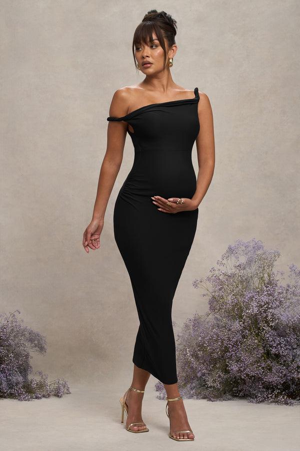 club l Salome Black Twisted Asymmetric Maternity Midi Dress