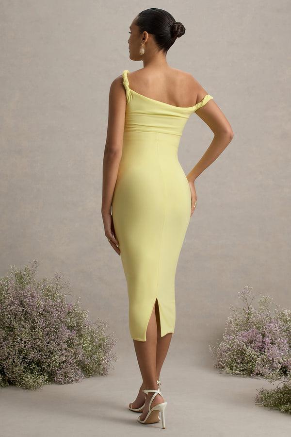 Club L Salome Lemon Twisted Asymmetric Maternity Midi Dress
