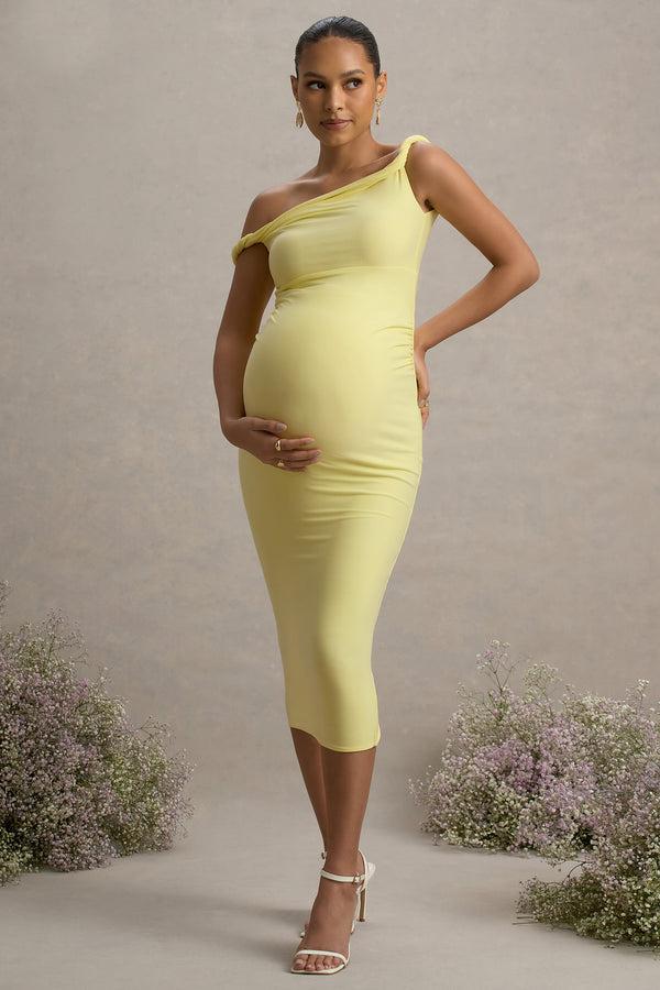 club l Salome Lemon Twisted Asymmetric Maternity Midi Dress