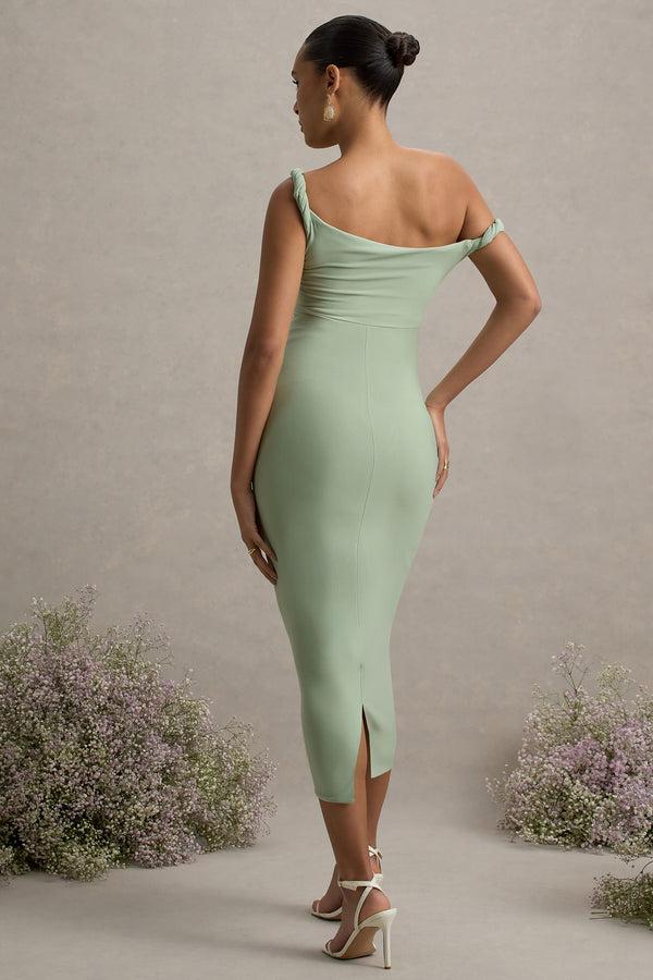 Club L Salome Light Green Twisted Asymmetric Maternity Midi Dress