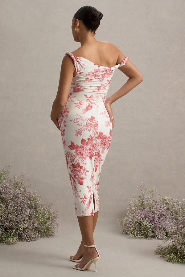 Club L Salome Pink Floral Print Twisted Asymmetric Maternity Midi Dress