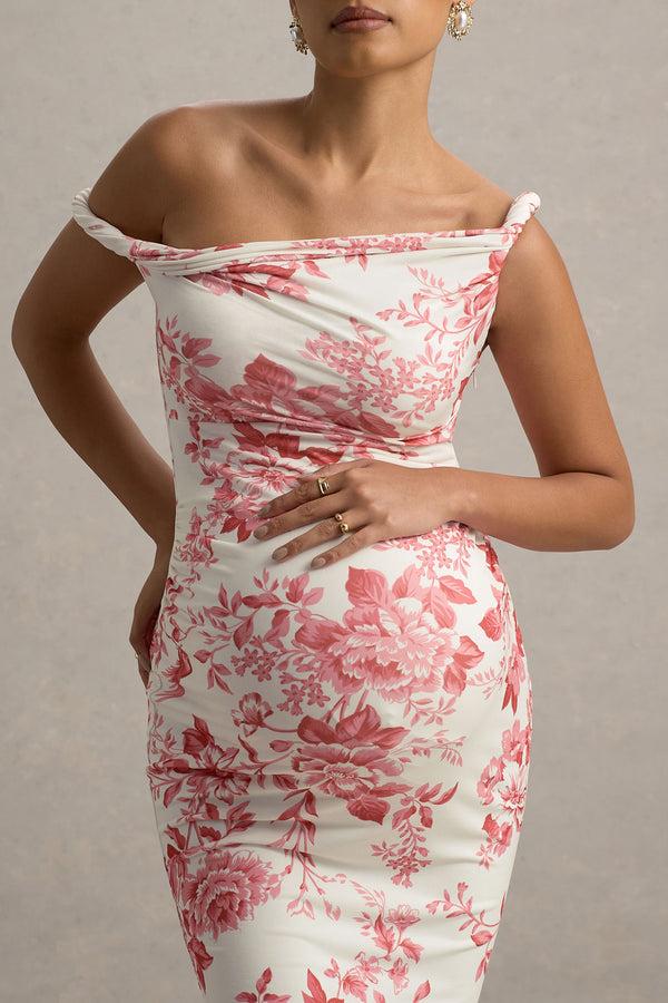 Club L Salome Pink Floral Print Twisted Asymmetric Maternity Midi Dress