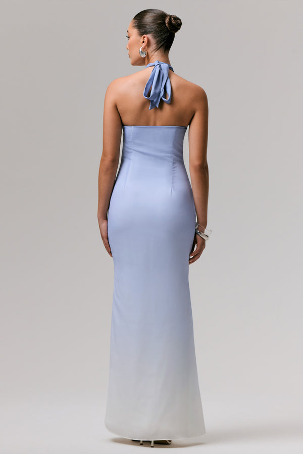Club L Sharni Blue Ombre Chiffon Halter-Neck Maxi Dress