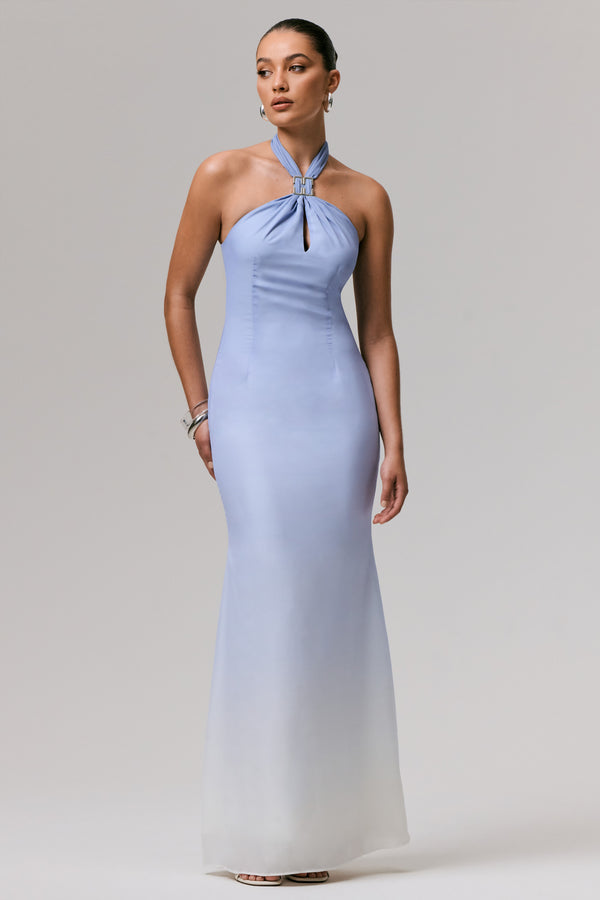 Club L Sharni Blue Ombre Chiffon Halter-Neck Maxi Dress