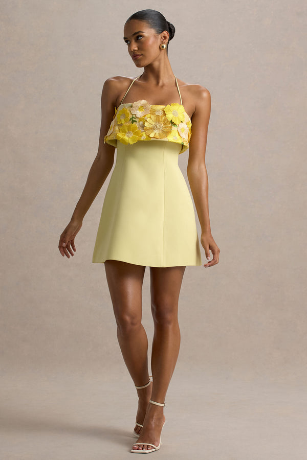 Club L Shelley Lemon Floral Bandeau Micro-Mini Dress