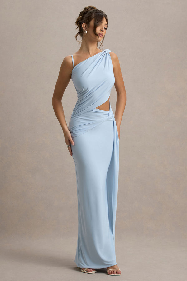 Club L Storm Powder Blue Asymmetric Maxi Dress With Cut-Out Details