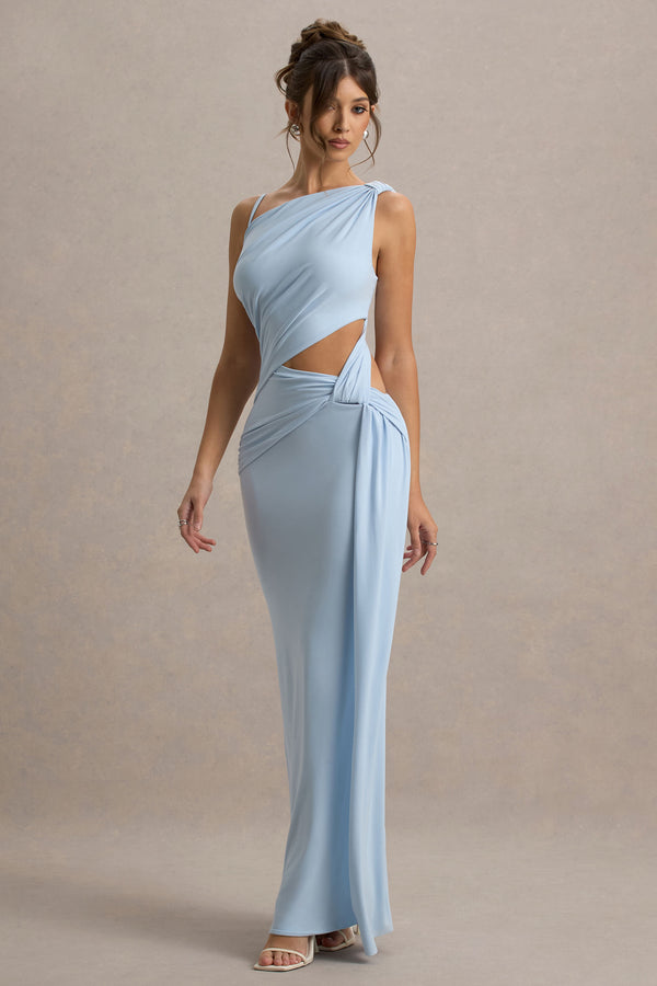 club l Storm Powder Blue Asymmetric Maxi Dress With Cut-Out Details
