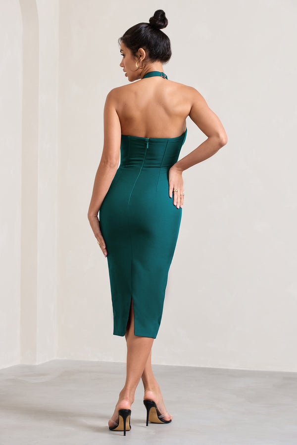 Club L Supermodel Bottle Green Halter-Neck Corset Midi Dress