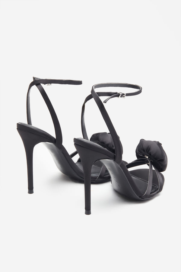 Club L Sweet Step Black Satin Strappy Heeled Sandals With Flowers