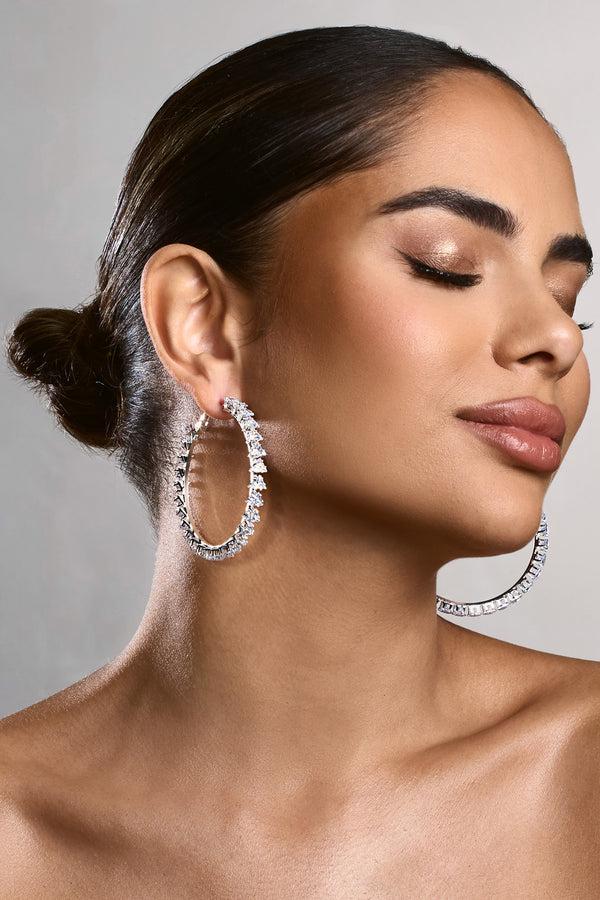 Club L Tallulah Silver Diamante Large Hoop Earrings