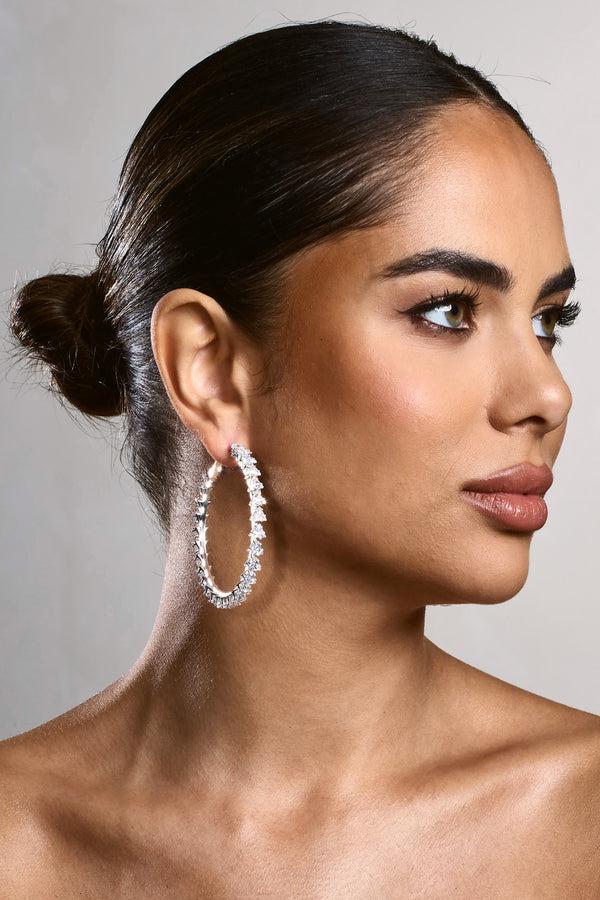 club l Tallulah Silver Diamante Large Hoop Earrings