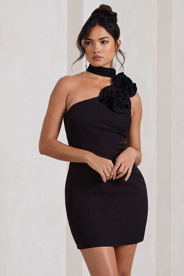 Club L The Party Black Mini Dress With Ruffled Choker