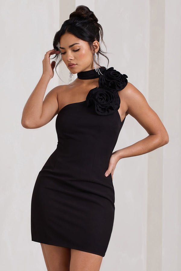 club l The Party Black Mini Dress With Ruffled Choker