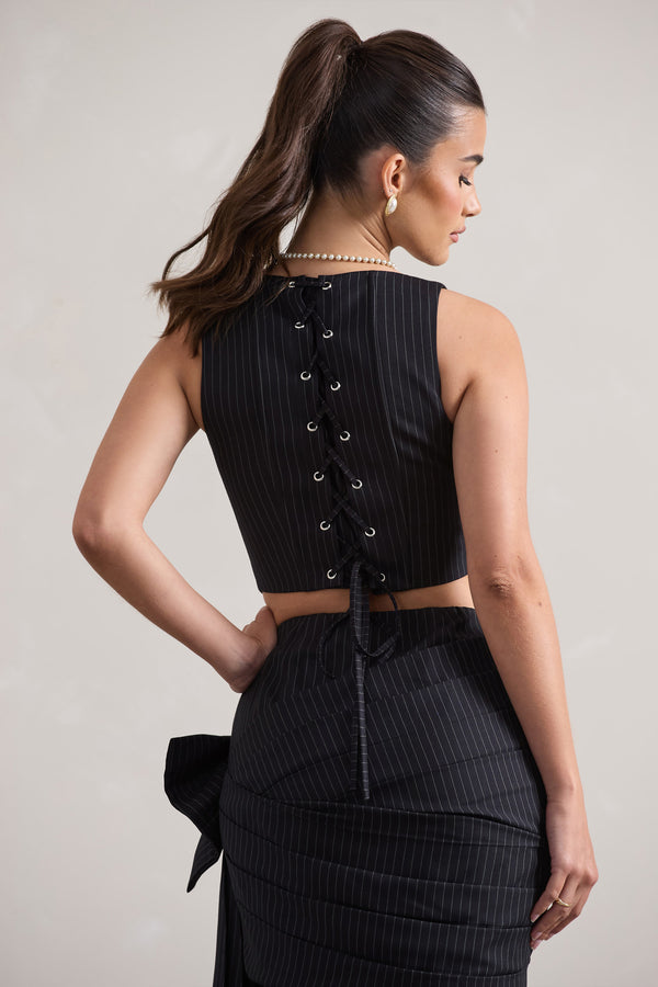 Club L Think Again Navy Pinstripe Structured Corset Top