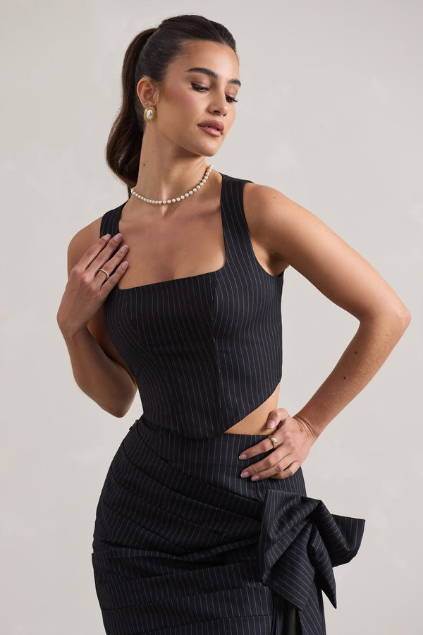 Club L Think Again Navy Pinstripe Structured Corset Top