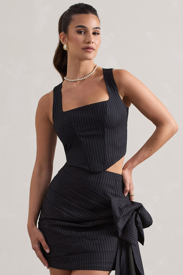 club l Think Again Navy Pinstripe Structured Corset Top