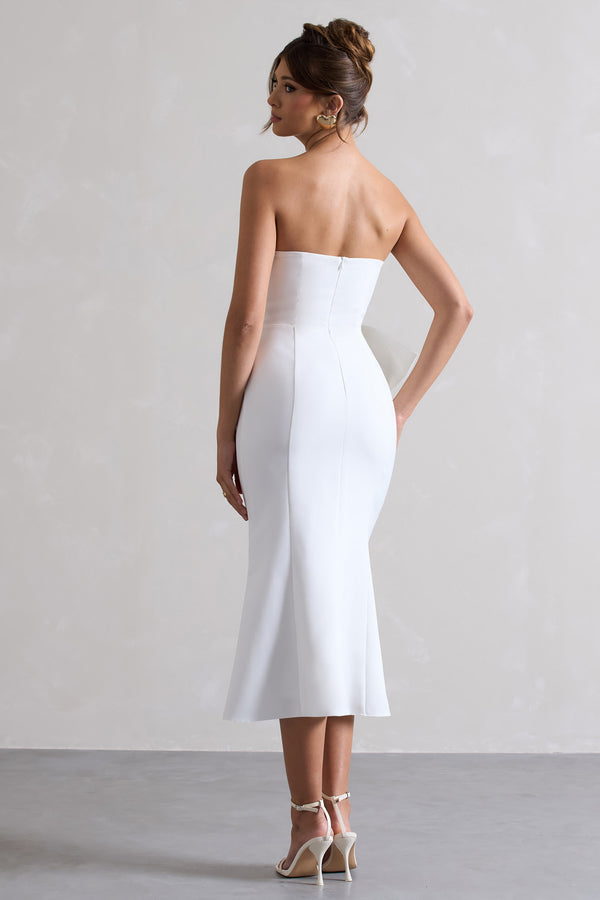 Club L To Me White Bandeau Midi Dress With Oversized Bow