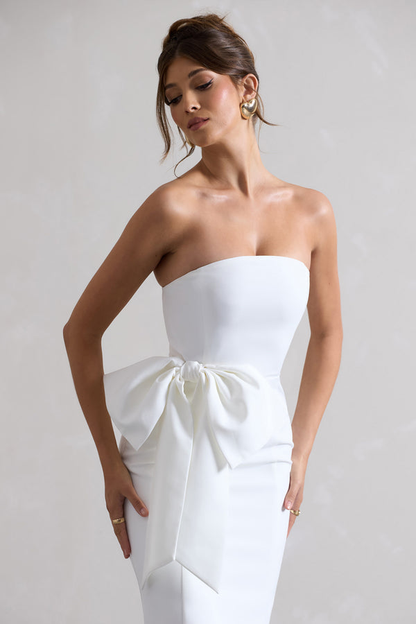Club L To Me White Bandeau Midi Dress With Oversized Bow