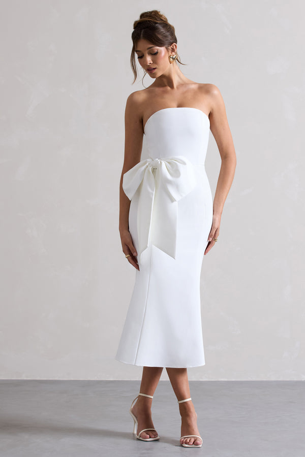club l To Me White Bandeau Midi Dress With Oversized Bow