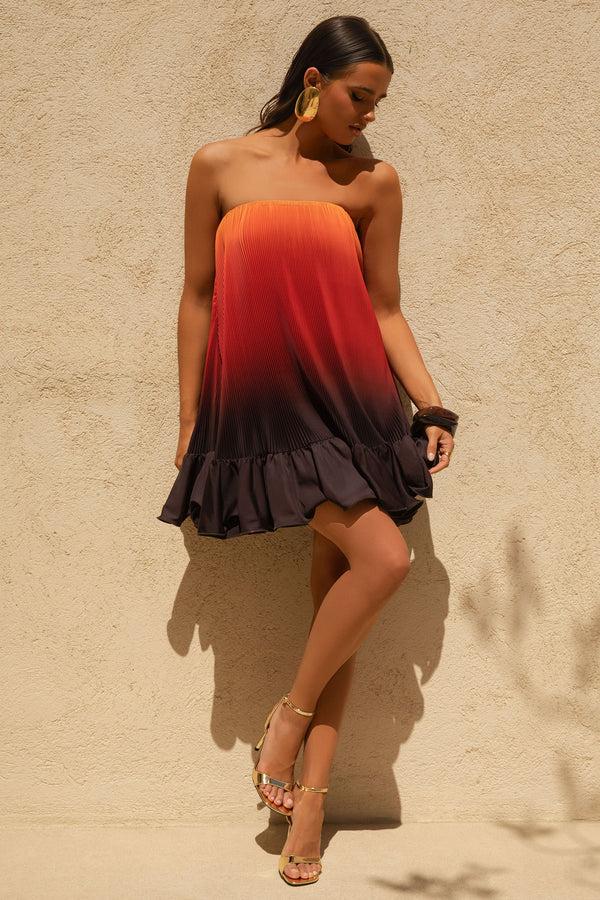 Club L Tropical Orange Ombre Satin Mini Dress With Ruffle Hem