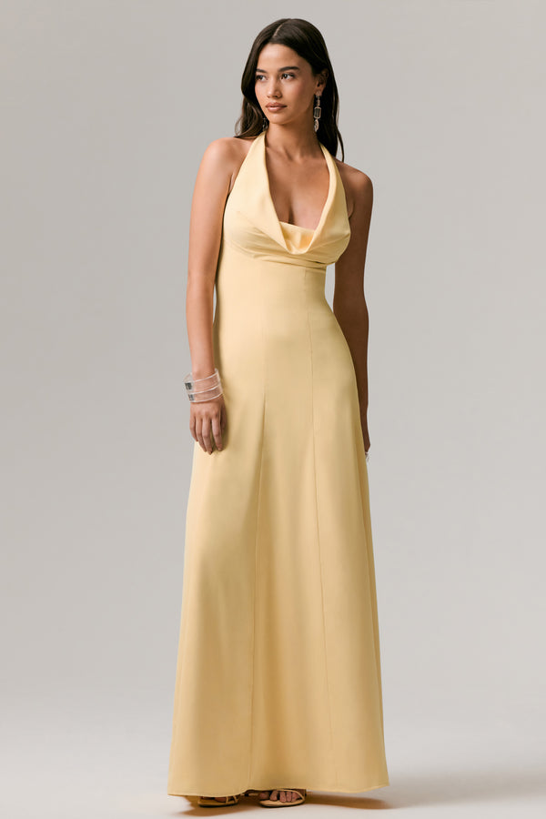 Club L Undeniable Lemon Cowl-Neck Draped Maxi Dress