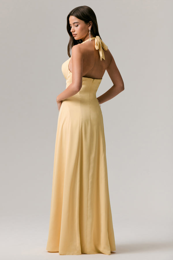 Club L Undeniable Lemon Cowl-Neck Draped Maxi Dress