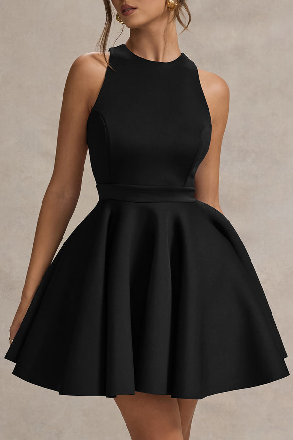 Club L Waverly Black Racer-Neck Sleeveless Skater Mini Dress