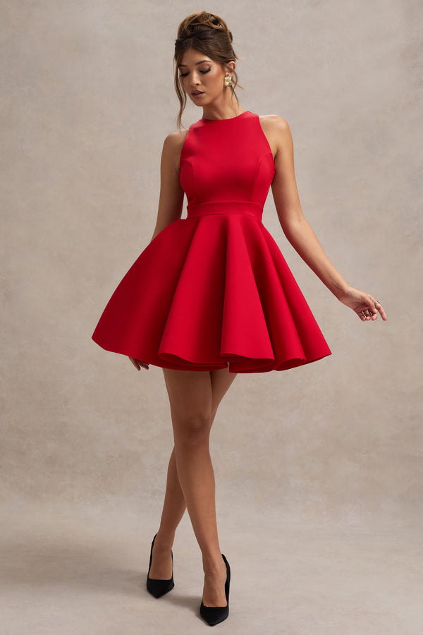 club l Waverly Red Racer-Neck Sleeveless Skater Mini Dress
