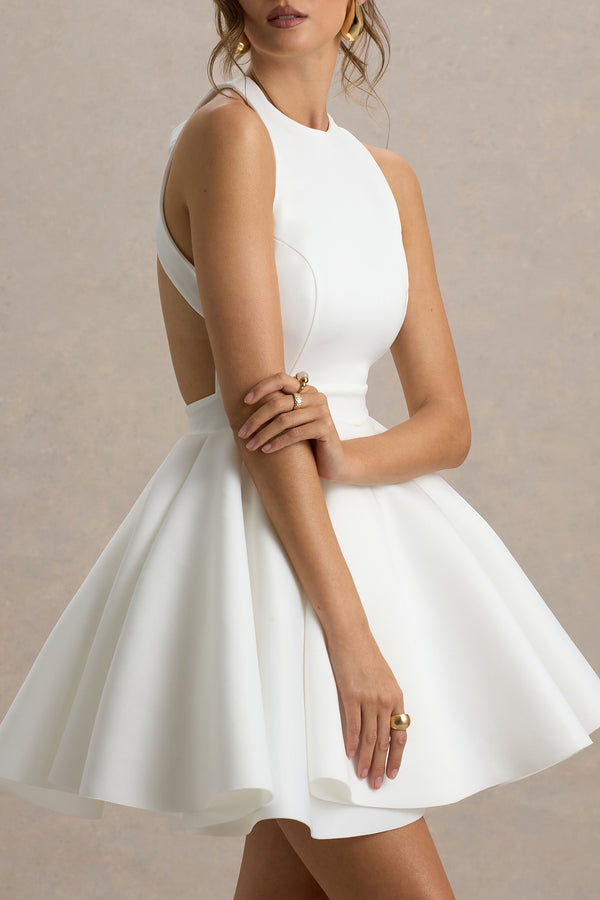 Club L Waverly White Racer-Neck Sleeveless Skater Mini Dress