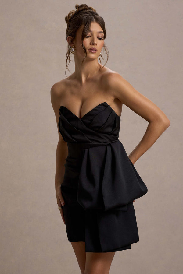 Club L Winner Black Bandeau Mini Dress With Oversized Bow
