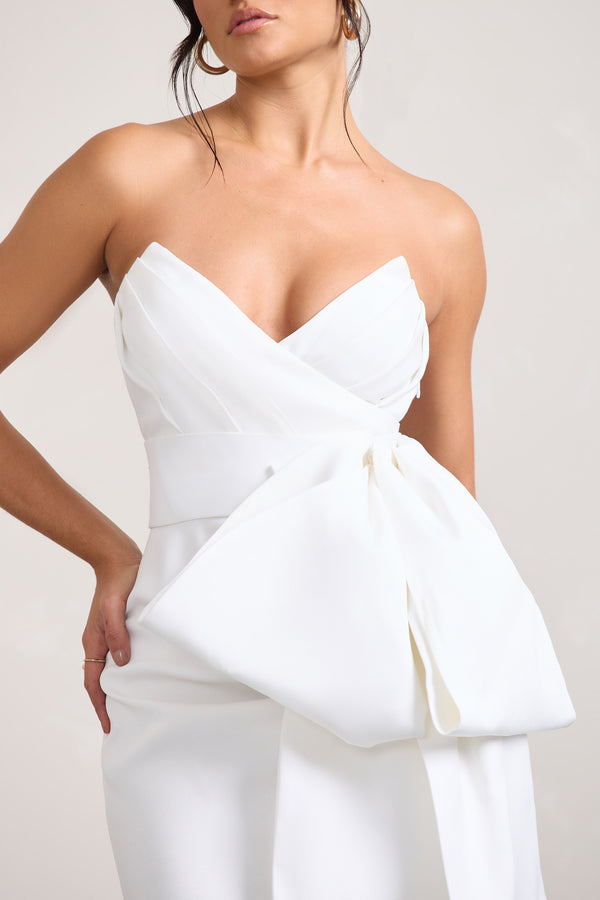 Club L Winner White Bandeau Mini Dress With Oversized Bow