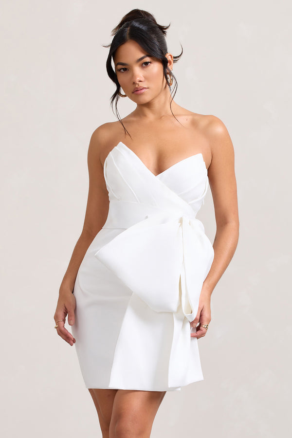 club l Winner White Bandeau Mini Dress With Oversized Bow