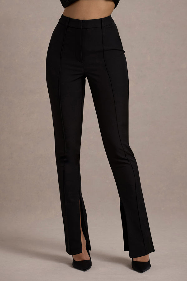 Club L Wonder Woman Black High Waist Straight Leg Trousers With Hem Split