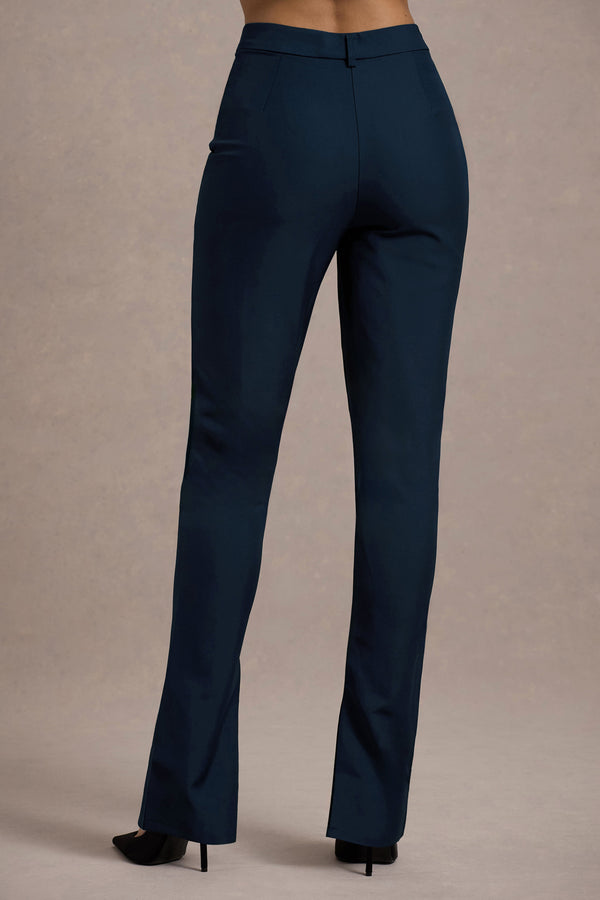 Club L Wonder Woman Navy High Waist Straight Leg Trousers With Hem Split